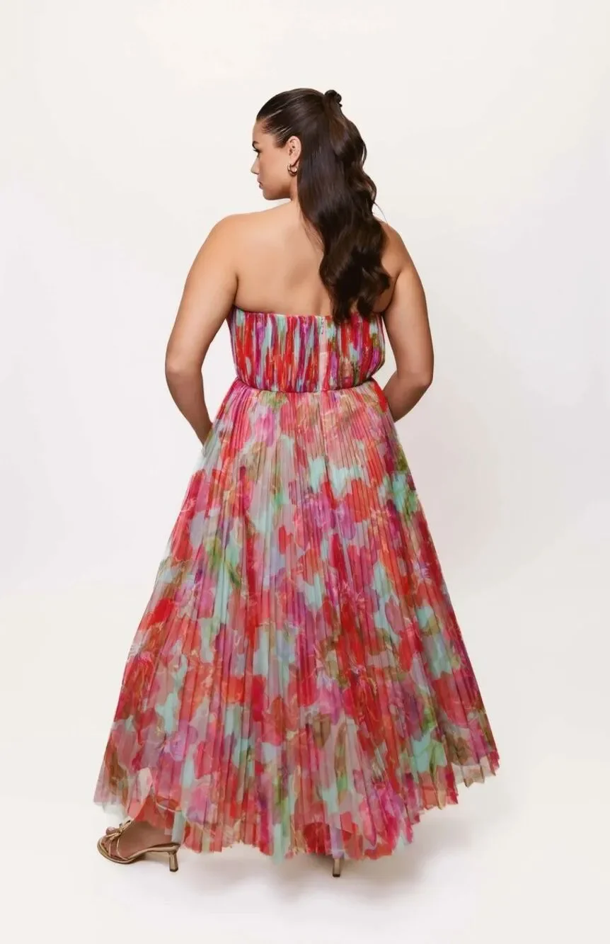 New Anthropologie Hutch Red Floral Pleated Midi Dress Size 16